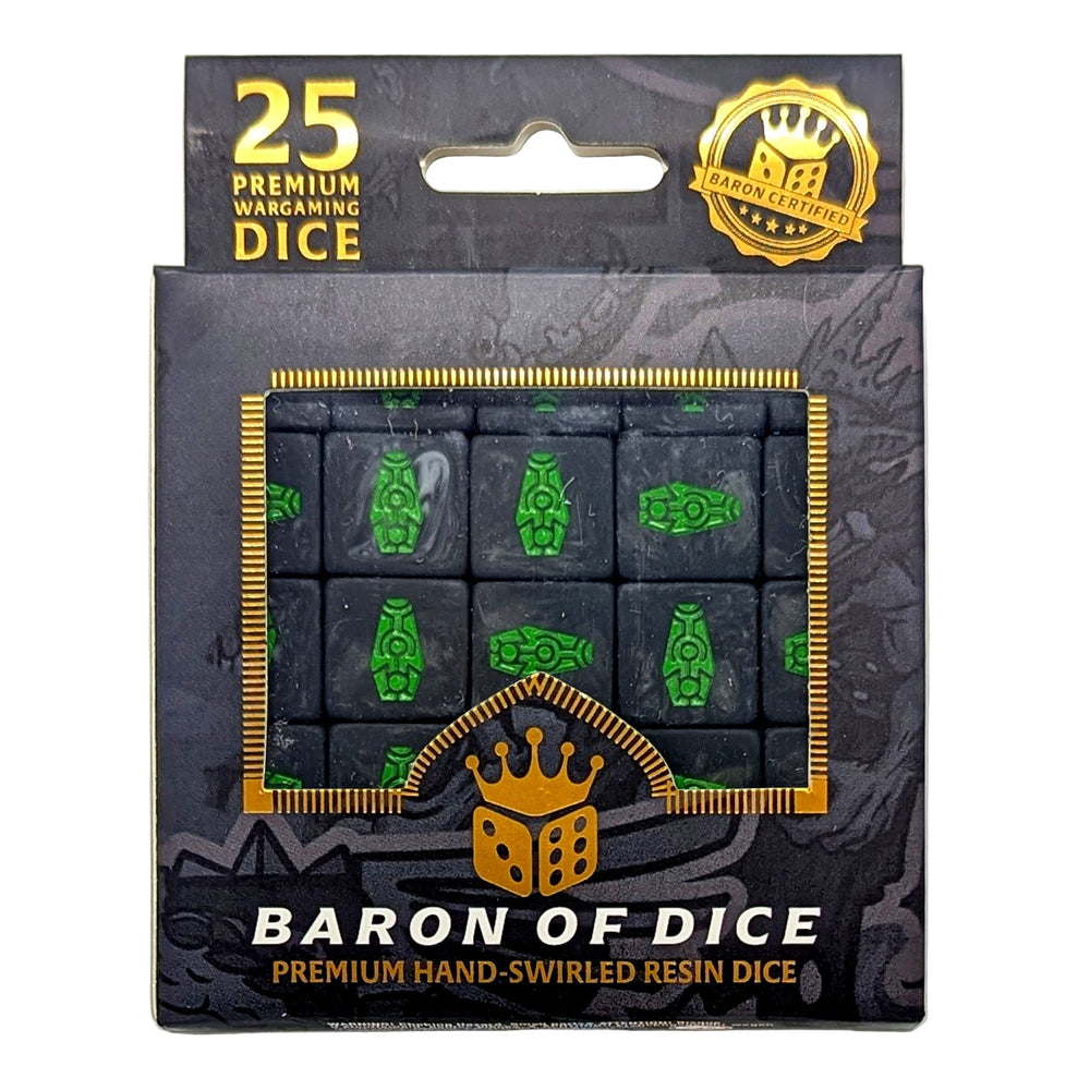 Baron of Dice - Day of The Dead - Green Coffin - 16mm Dice Set (25)